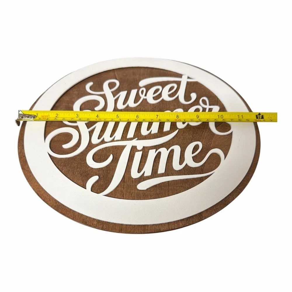 Sweet Summer Time Layered Round Wood Wall Sign - White and Brown Farmhouse Style